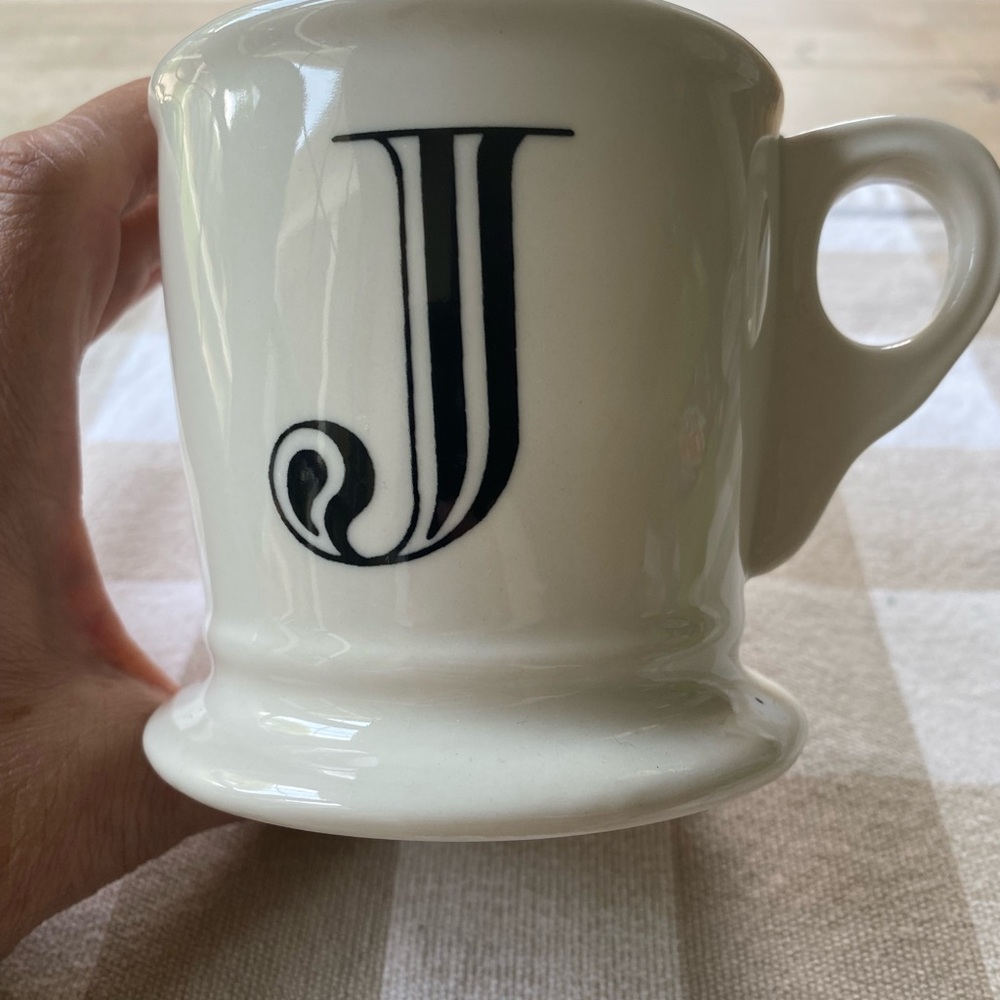 ANTHROPOLOGIE Letter J Porcelain “shaving”Mug